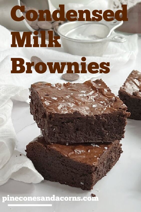 condensed milk brownies, 2 homemade brownies on a stack