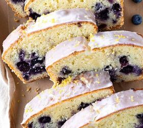 the best lemon blueberry pound cake loaf, Slices of lemon glazed blueberry pound cake