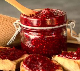 rich red raspberry preserves without pectin, Ingredients to make a homemade raspberry jam jar