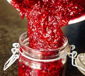 rich red raspberry preserves without pectin, ladle into a sterilized jar