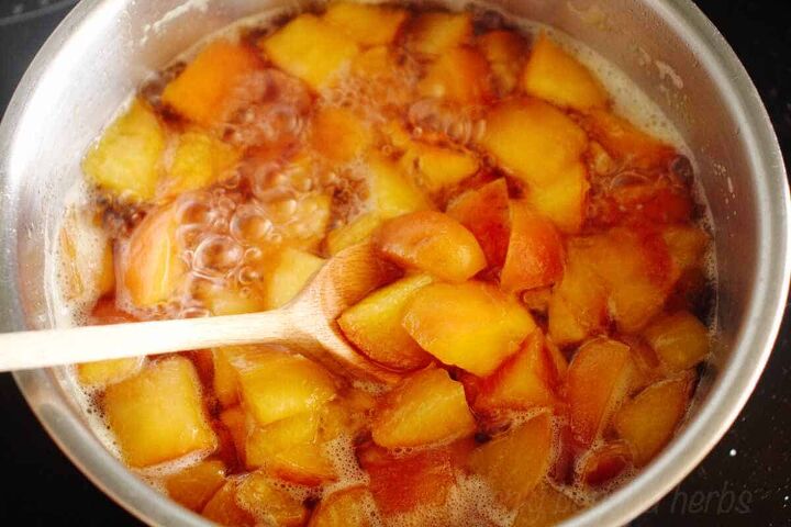 easy peach syrup recipe peach simple syrup, simmering the peaches