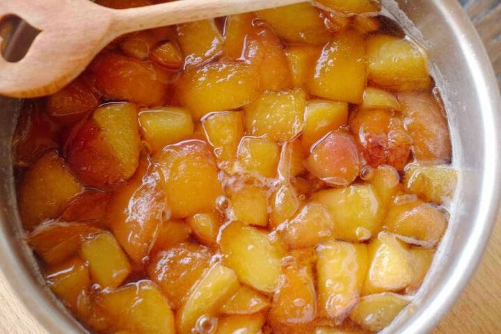 easy peach syrup recipe peach simple syrup, peaches with sugar