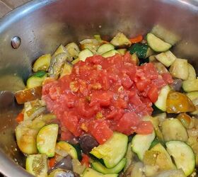 the best most simple ratatouille recipe ever, Add diced tomatoes broth 15 min