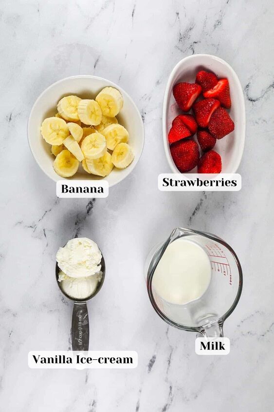 strawberry banana milkshake, ingredients for the strawberry banana milkshake