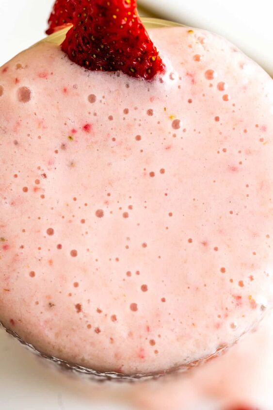 strawberry banana milkshake, overhead close shot of strawberry banana milkshake