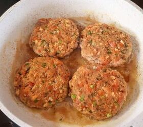 fresh salmon burgers with easy lemon dill sauce, salmon burgers in a skillet