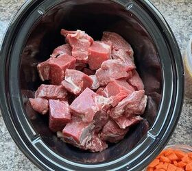 korean beef stew recipe slow cooker or oven, Raw Beef Chuck cut into chunks in the slow cooker insert for Korean Beef Stew