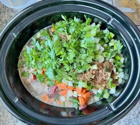 korean beef stew recipe slow cooker or oven, Beef broth raw carrots celery scallions and cilantro added to beef in slow cooker for Korean Beef Stew