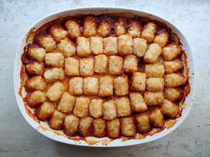 perfect steak chili, Tater Tot Chili Casserole after it s come out of the oven The top of the tater tots are golden and crispy