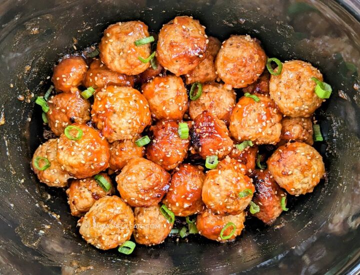 slow cooker spicy korean meatballs, Slow Cooker filled with Spicy Korean Meatballs