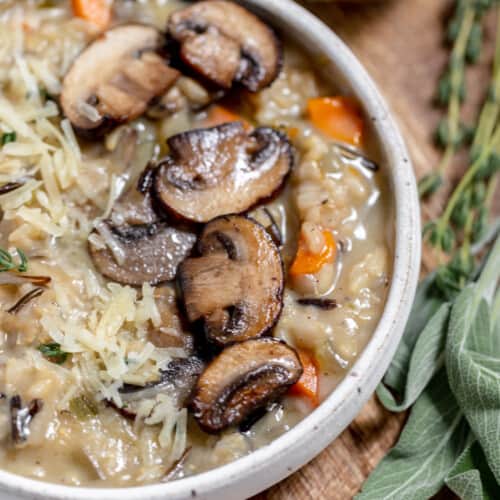 quick instant pot beef stew, Wild mushroom risotto in a bowl with parmesan cheese and sage