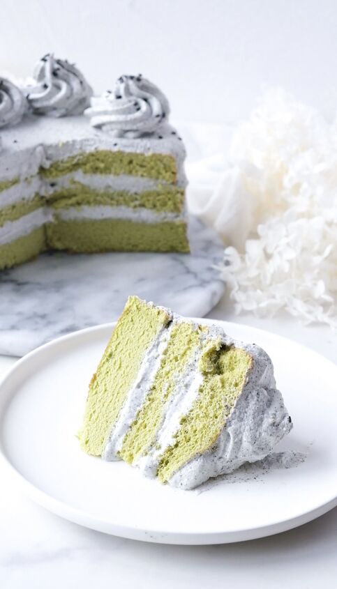 matcha and black sesame chiffon cake