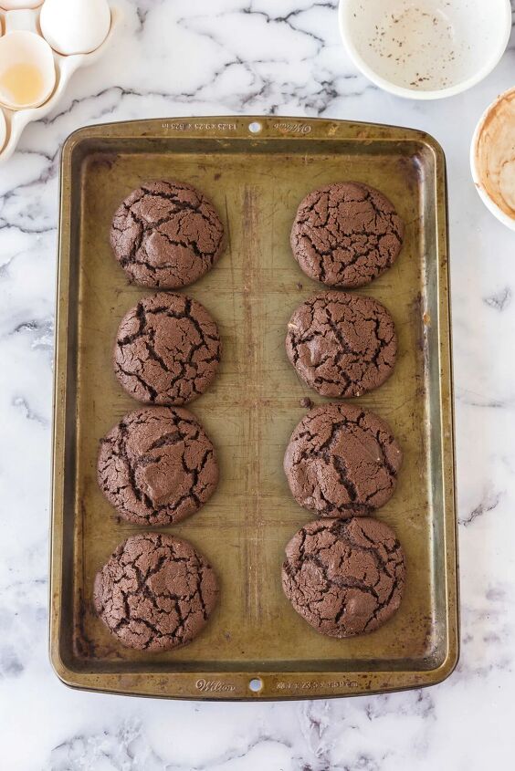 chocolate mint cookies, Tray of freshly baked chocolate mint cookies right out of the oven