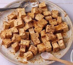 crispy salt and pepper tofu air fryer or baked, Tofu cubes coated in cornstarch and salt and pepper seasoning