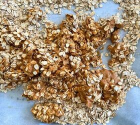 healthy chunky pumpkin granola recipe, wet ingredients mixed with rolled oats