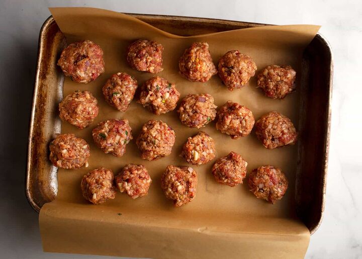cheese stuffed meatballs, Tray of cheese stuffed meatballs ready to refrigerate