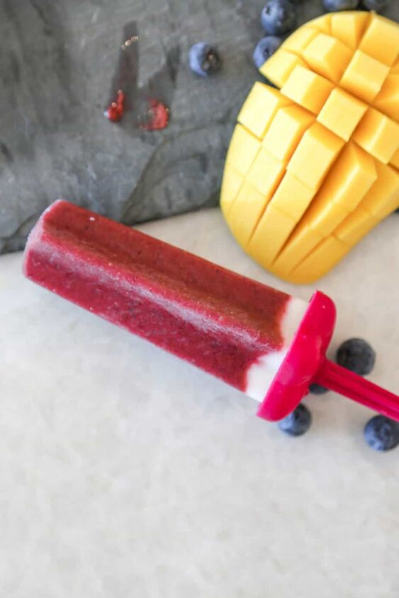 homemade cherry popsicles recipe gluten free vegan, cherry popsicle with mango and blueberry
