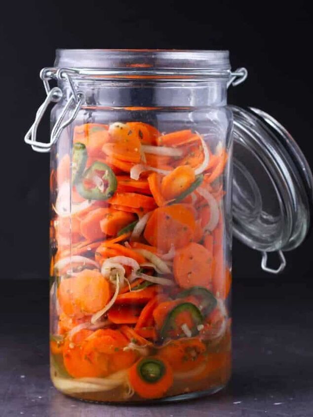 quick pickled red onions no cook recipe, pickled carrots onions and jalapenos in glass jar