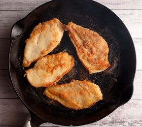 classic chicken marsala, Dredged and cooked chicken in cast iron