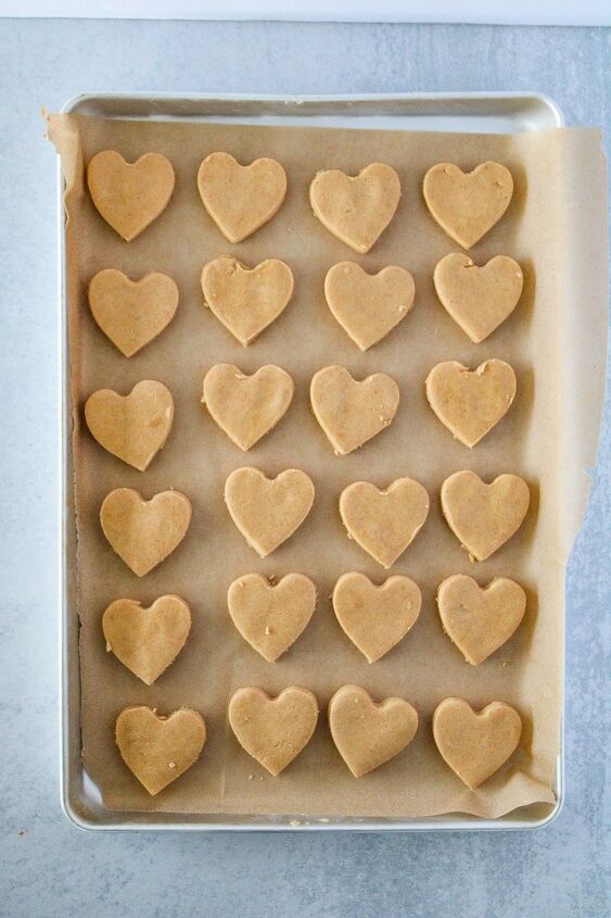 easy homemade chocolate peanut butter hearts, Hearts on baking Sheet