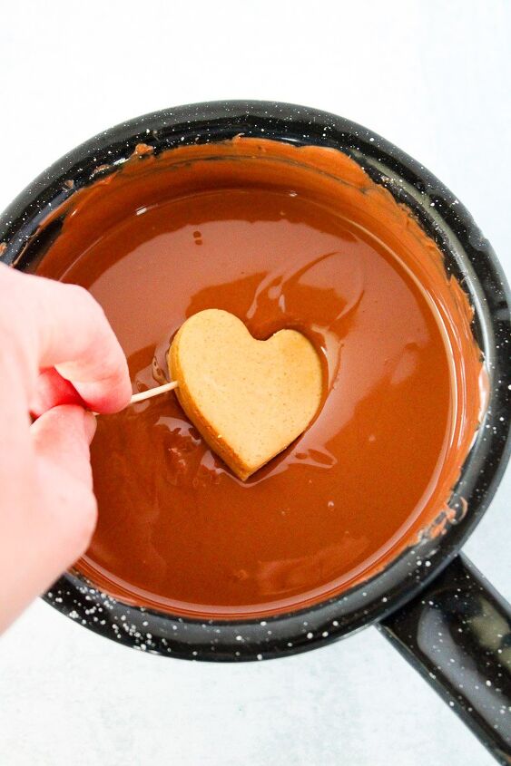 easy homemade chocolate peanut butter hearts, Dipping Peanut Butter Cookie Dough in chocolate