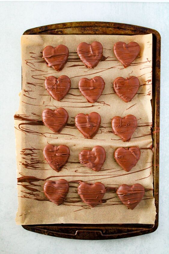 easy homemade chocolate peanut butter hearts, Sprinkle Chocolate onto the Chocolate Hearts