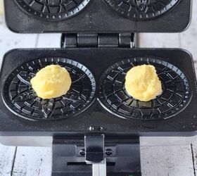 easy lemon pizzelle italian waffle cookies, Batter on a pizzelle maker for lemon pizzelles