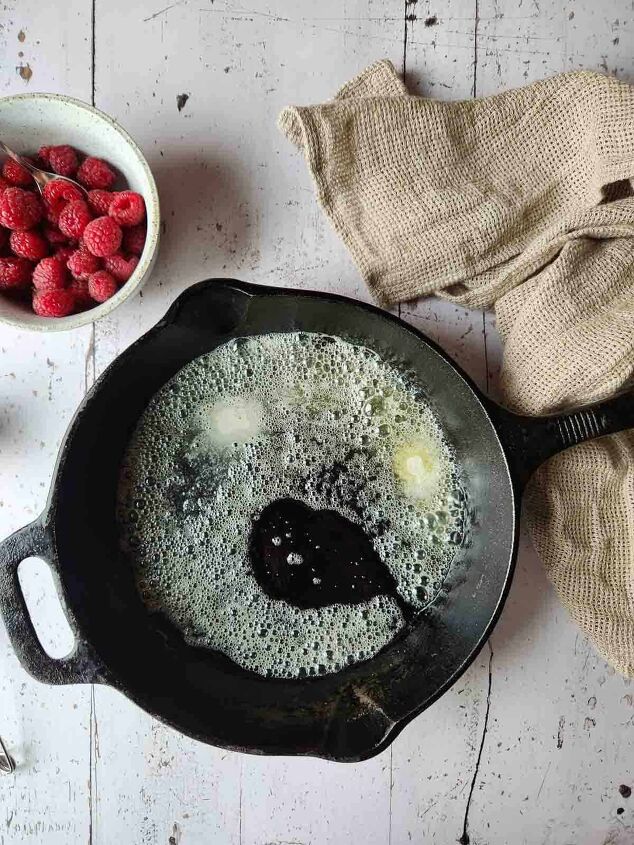 sweet vanilla dutch baby pancake, Melted butter prepared in a hot cast iron skillet