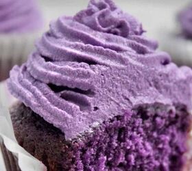 easy ube cupcakes, half eaten ube cupcakes with frosting