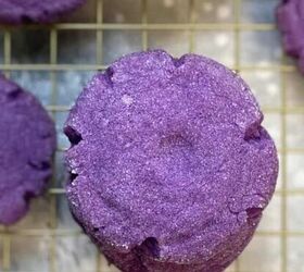 easy ube cupcakes, freshly baked ube sugar cookies in cooling rack