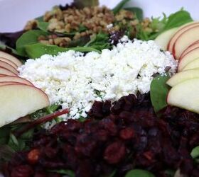 apple spinach salad with cranberries and feta, apple cranberry feta spinach and walnuts in a large bowl