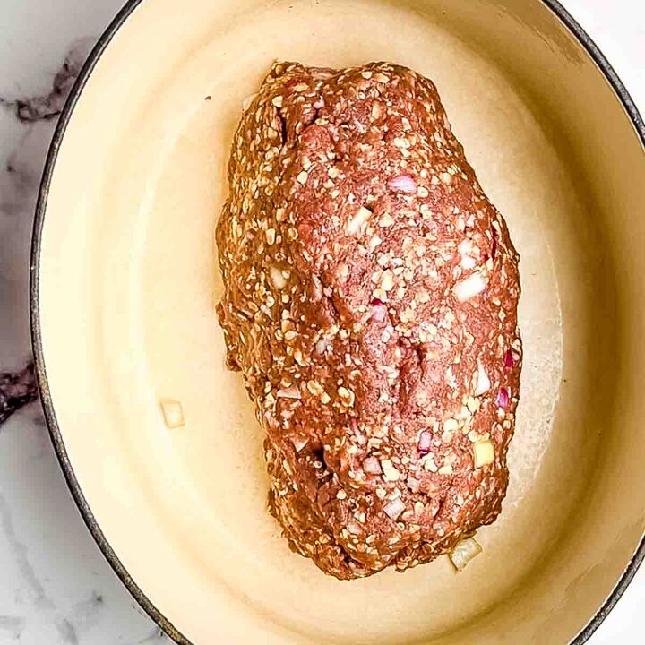 meatloaf recipe with bbq sauce and brown sugar, The meatloaf placed into a large cast iron pot