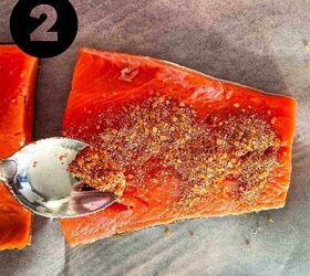best smoked salmon on pellet grill recipe, Dry rub being sprinkled onto the salmon fillets