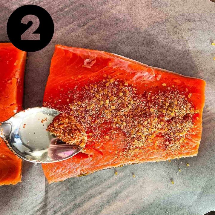 best smoked salmon on pellet grill recipe, Dry rub being sprinkled onto the salmon fillets