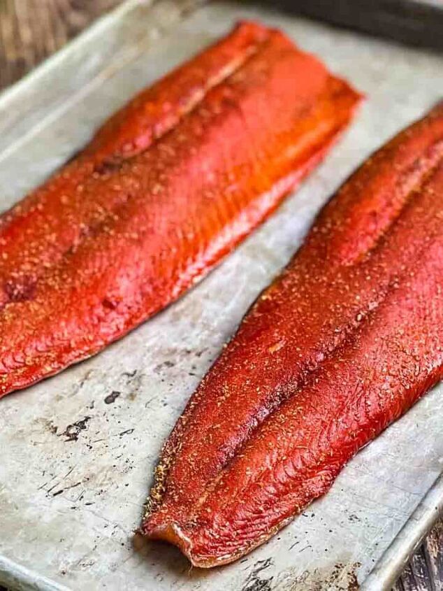best smoked salmon on pellet grill recipe, Traeger smoked salmon on a baking sheet