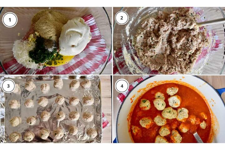 turkey ricotta meatballs recipe ricotta baked meatballs, Process shots for recipe including mixing the meat and rolling into balls and baking