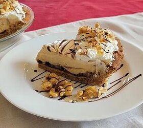 easy peanut butter pie with chocolate ganache, peanut butter pie for dessertswithstephanie com