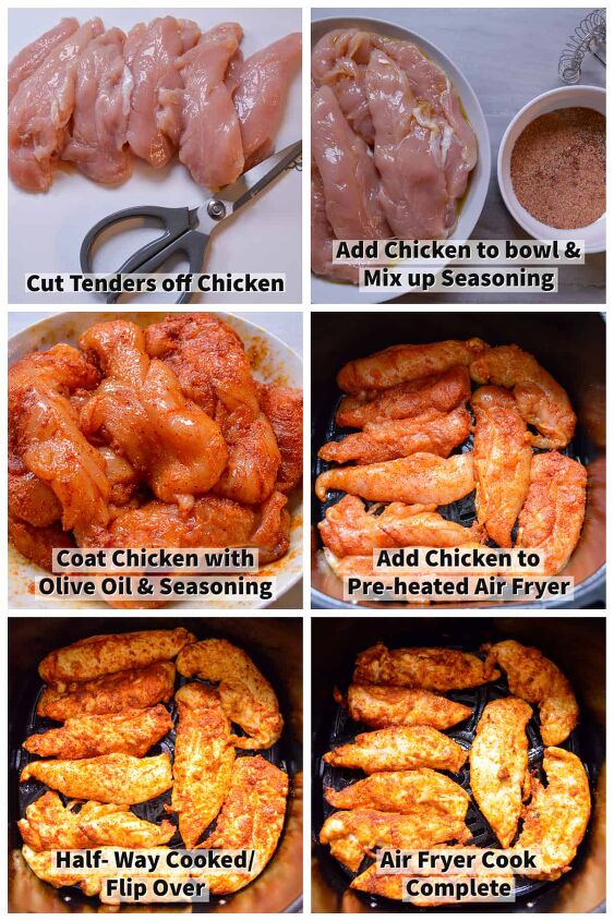air fryer chicken tenders low carb no breading, Air Fryer Chicken Step by Step Collage