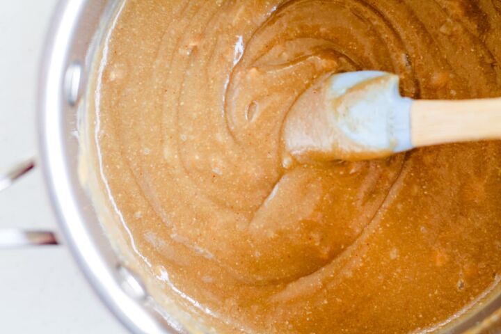 mom s health fudge, A spatula stirring a mixture in a saucepan