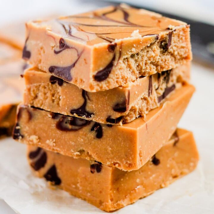 mom s health fudge, a stack of pieces of coconut oil fudge