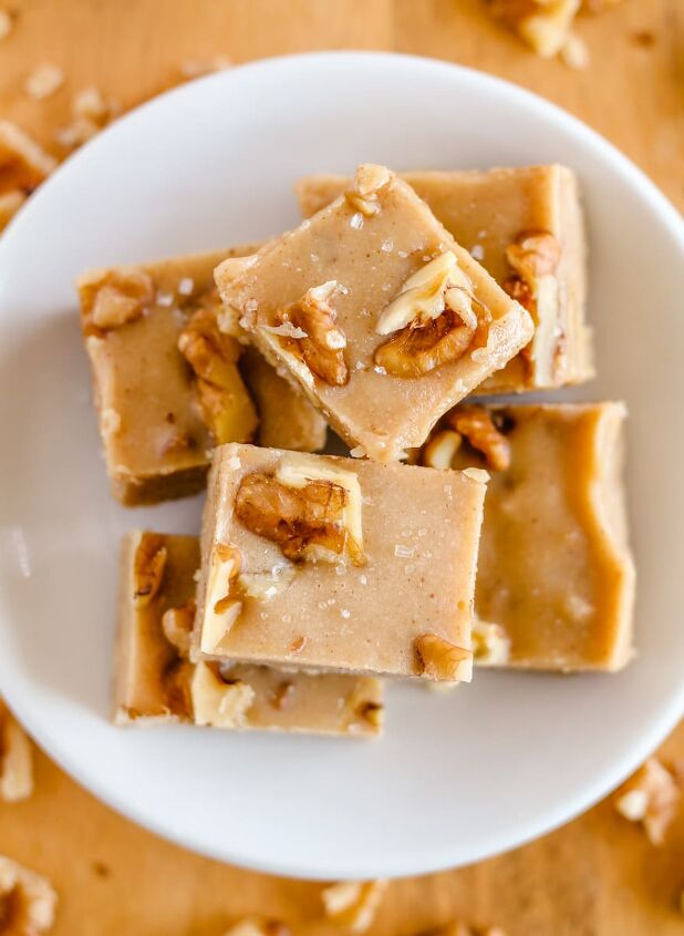 mom s health fudge, salted tahini fudge squares on a plate