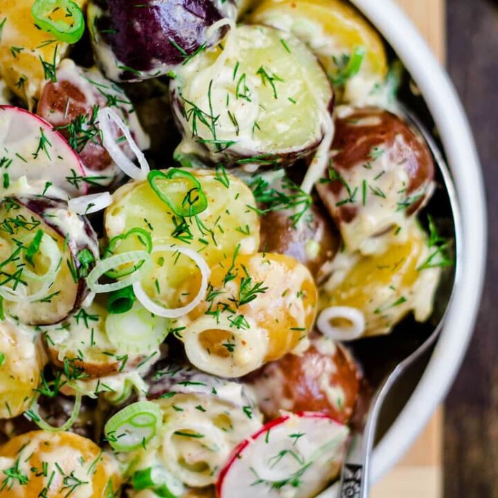 spinach cranberry salad recipe, a bowl of spring onion potato salad