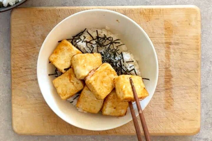 tofu donburi vegan teriyaki rice bowl, How to make tofu donburi step by step