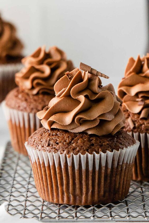 guinness chocolate cupcakes, closeup of chocolate cupcake with chocolate frosting