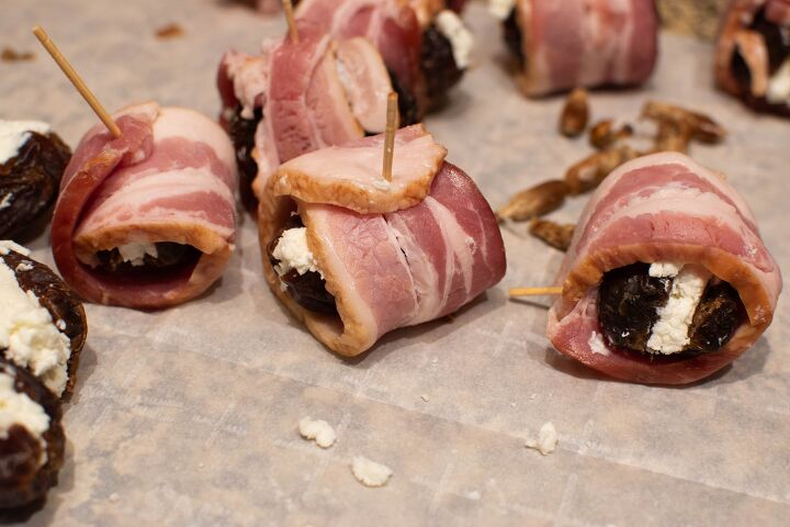bacon wrapped dates with goat cheese and pepper jelly