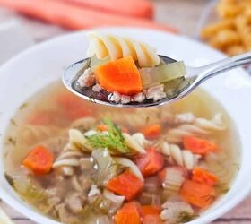 the best ground chicken soup recipe, Ground chicken soup in a white bowl