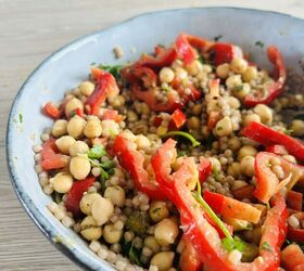 Pesto Giant Couscous and Red Pepper Salad With Chickpeas and Olives