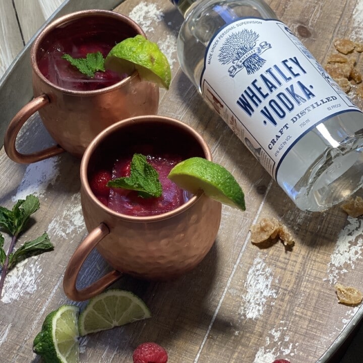 drunk bunny cocktail perfect for a grown up easter, Raspberry Moscow Mule cocktail