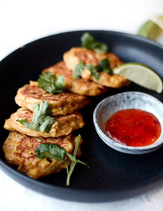 sweetcorn fritters with sweet chilli jam