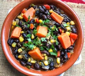 black bean and sweet potato soup, black bean and sweet potato soup in a bowl